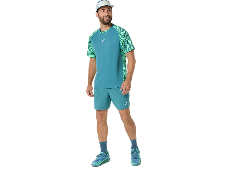 short-padel-asics-court-7in-bleu-vert-entier