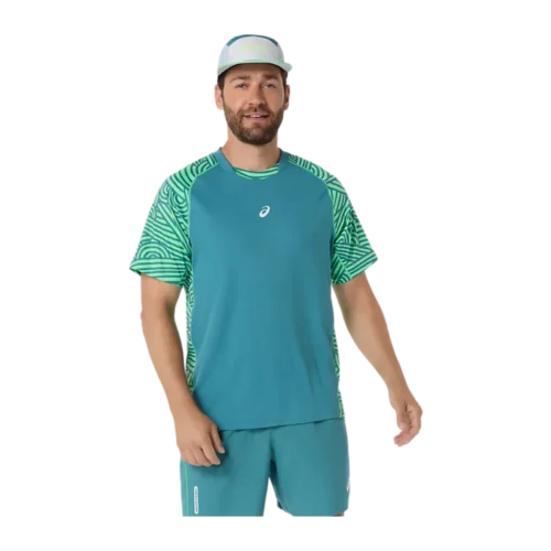 T-SHIRT HOMME ASICS PADEL COURT ALL OVER PRINT BLEU/VERT