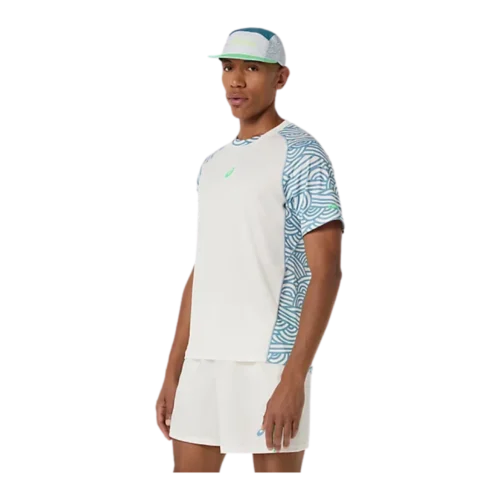 T-SHIRT HOMME ASICS PADEL COURT ALL OVER PRINT CREME/BLEU